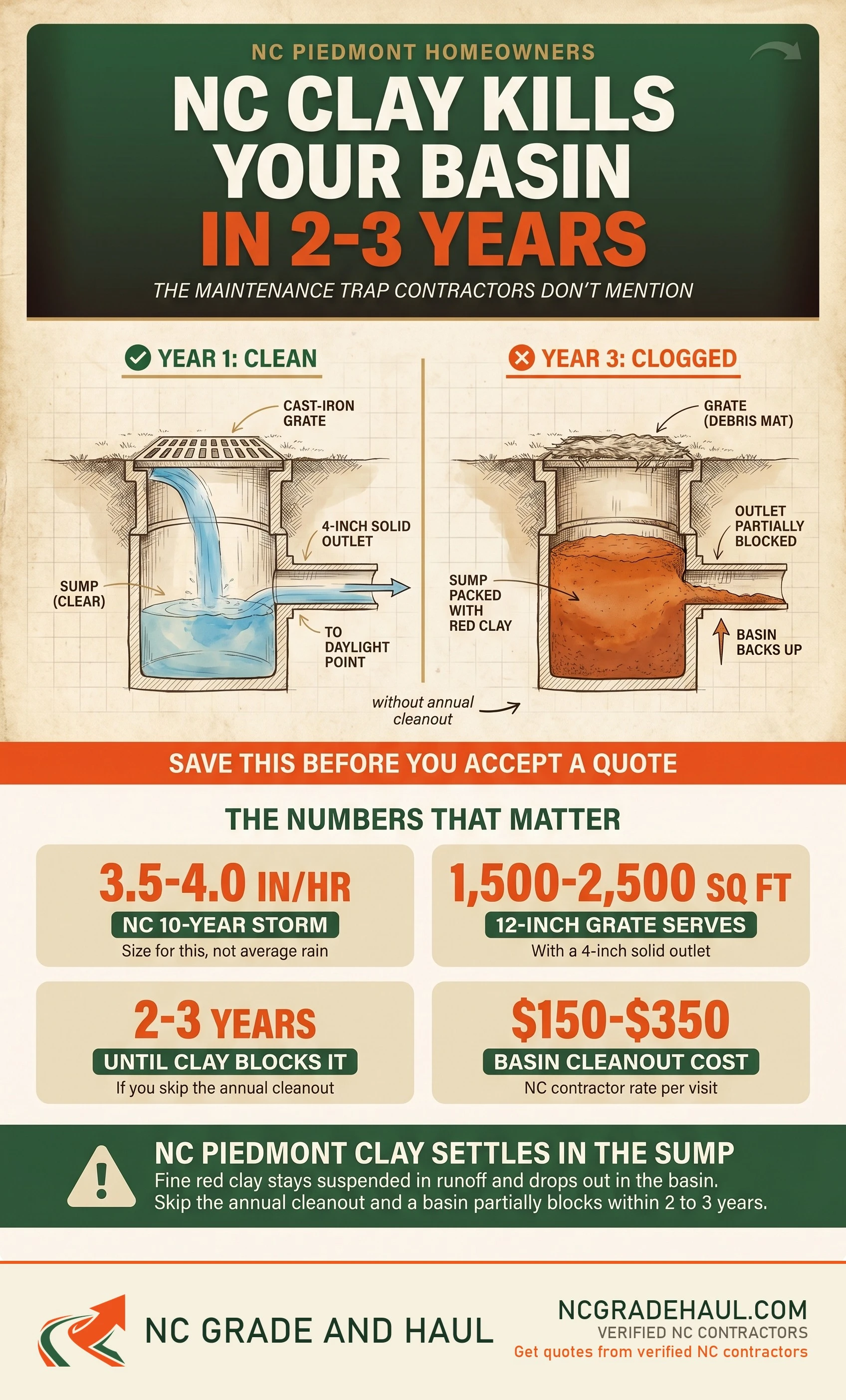 Do I need a catch basin for yard drainage - NC Grade and Haul infographic.