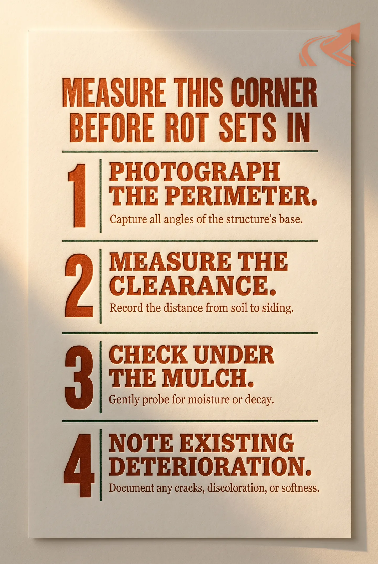 Visual guide showing how to spot a buried sill plate on an NC home -- siding within 8 inches of soil or mulch -- and why it is strong photographable evidence in a builder warranty dispute.