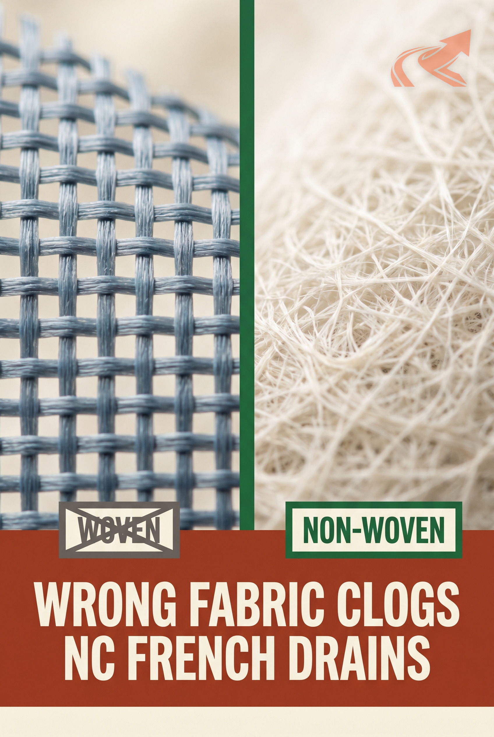 Woven vs non-woven geotextile fabric comparison NC French drain clay