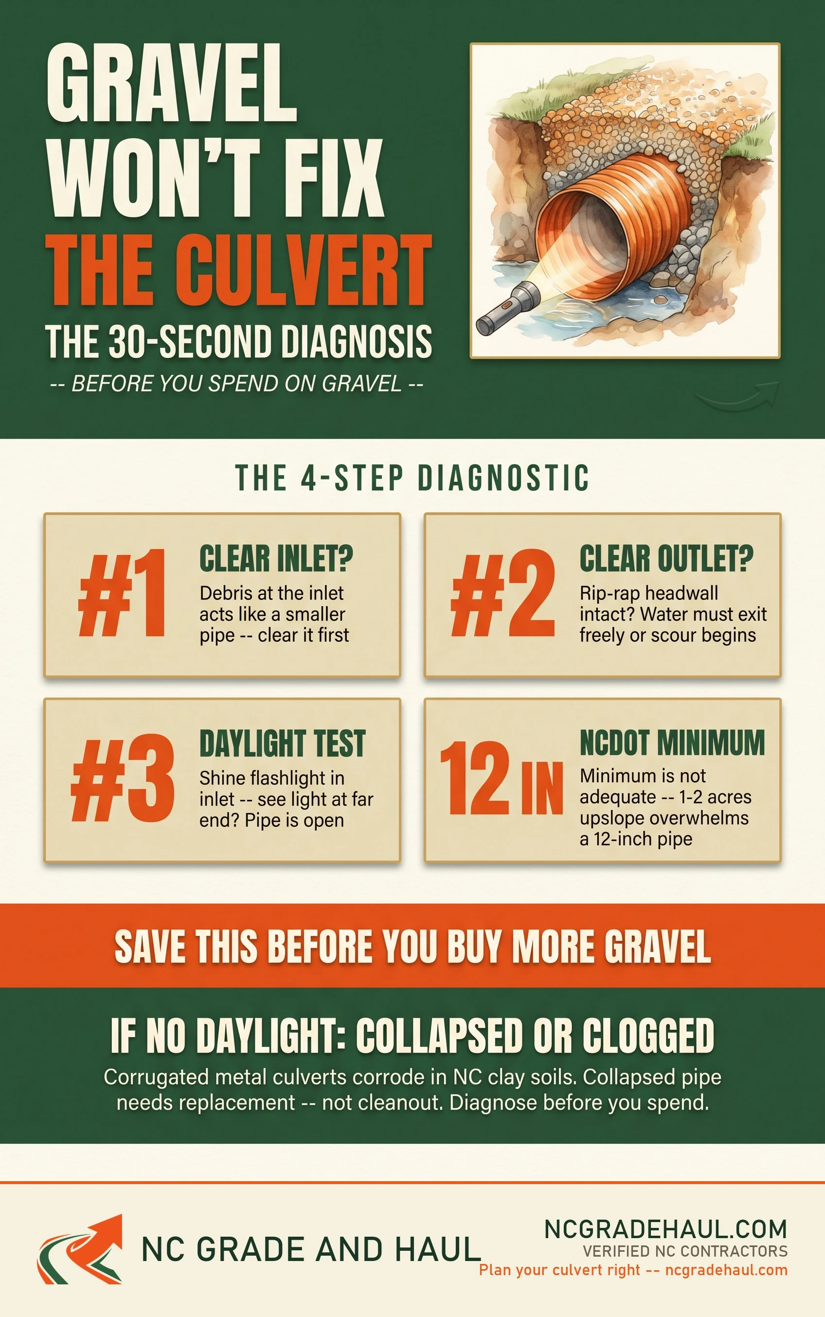 Do I need a driveway culvert permit in NC - NC Grade and Haul infographic.