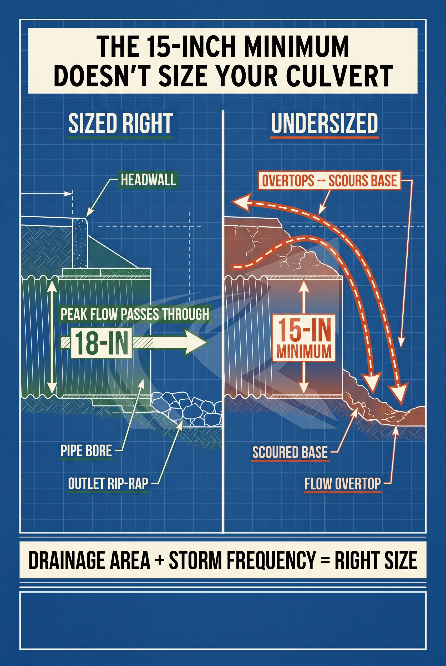 NC driveway culvert sizing -- corrugated pipe staged beside gravel drive trench