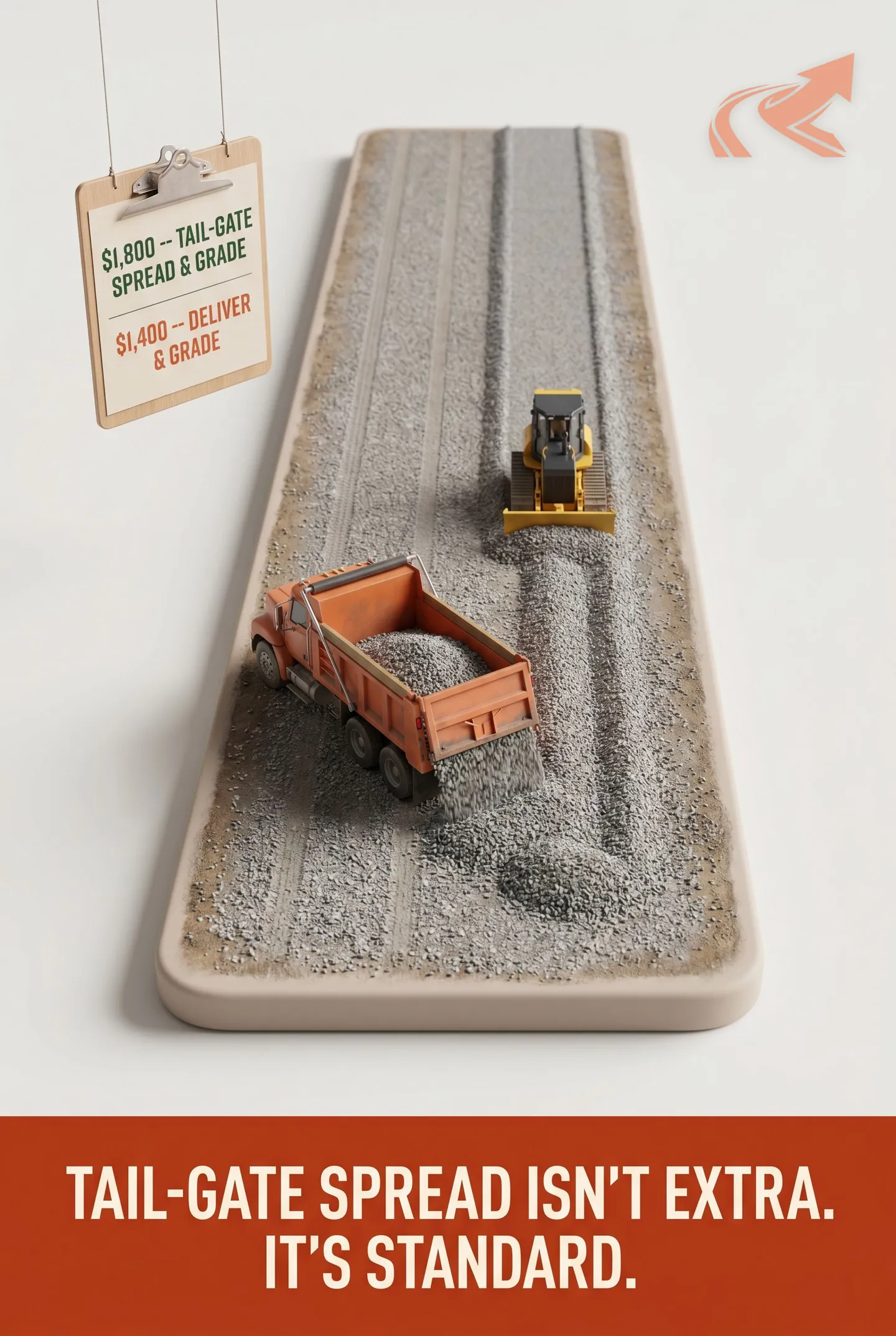 How tail-gate spreading gravel from a dump truck works and why it's a standard method, not a premium upcharge, on NC driveway quotes