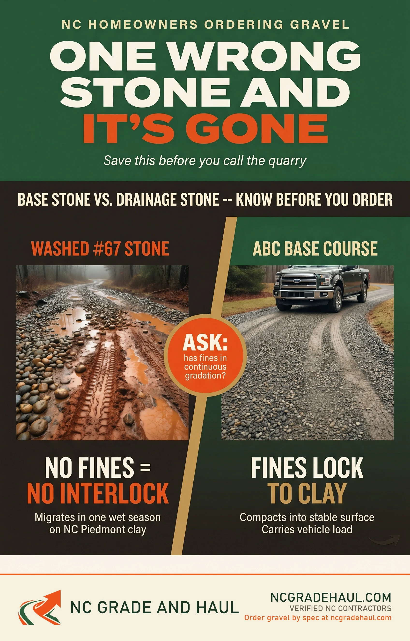 Which driveway gravel is best ABC vs crusher run - NC Grade and Haul infographic.