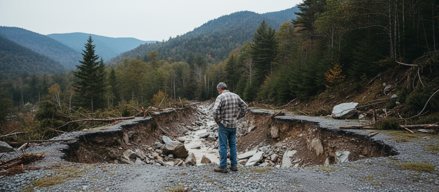 NC WNC driveway Helene washout -- mountain road severely eroded after storm