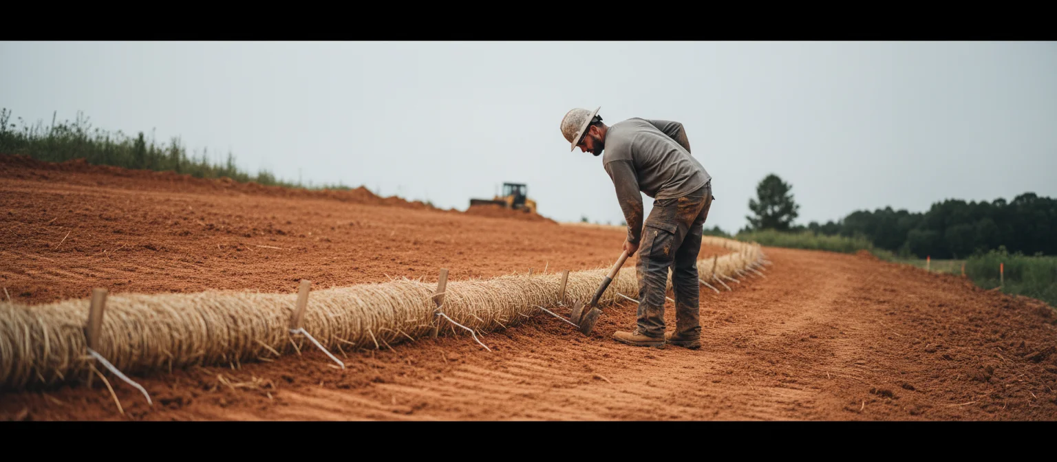 Straw Wattles for NC Slope Erosion Control - NC Grade and Haul infographic.