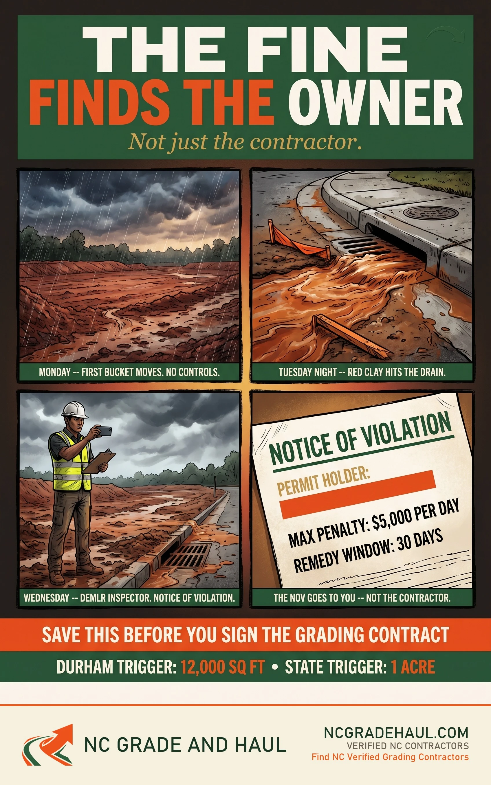 What erosion control do NC job sites require - NC Grade and Haul infographic.