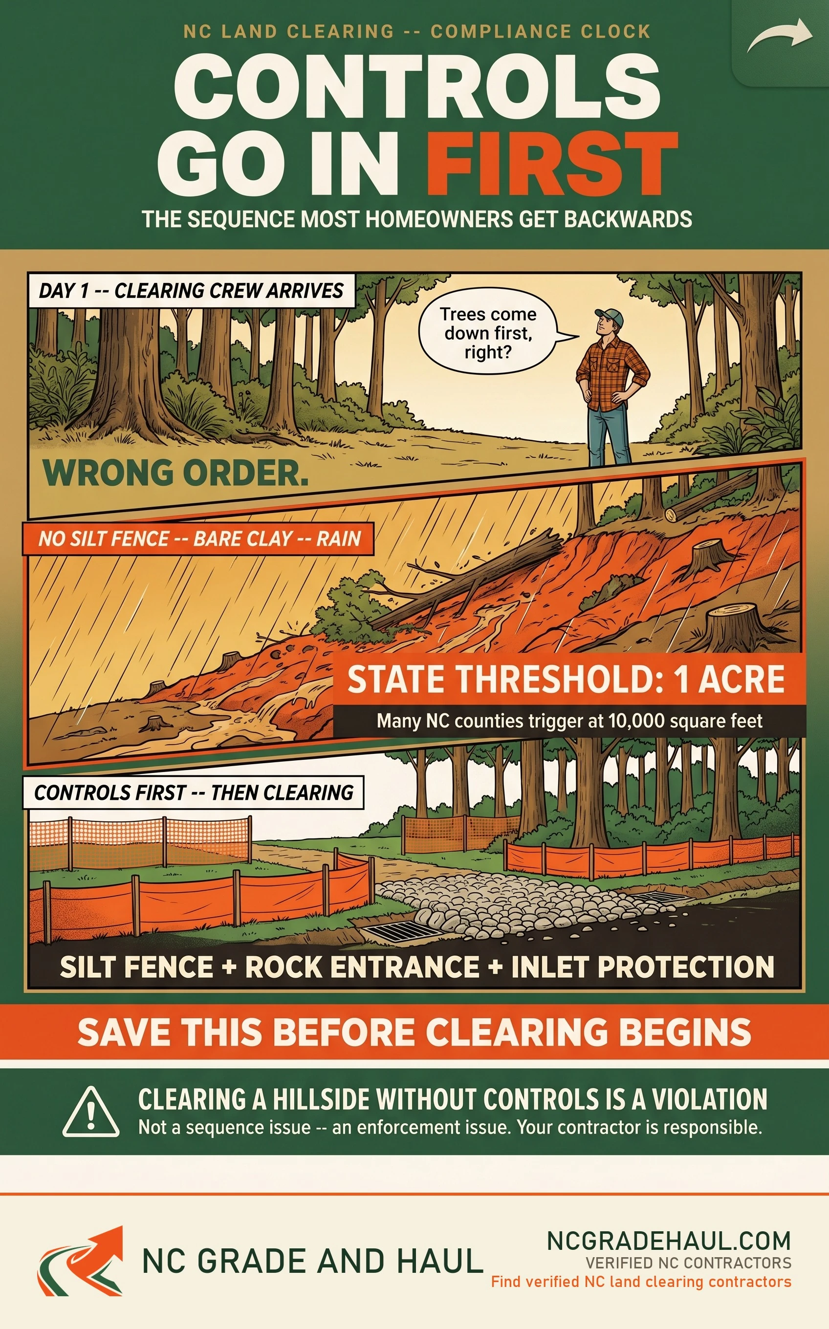Do I need a permit to clear land in NC - NC Grade and Haul infographic.
