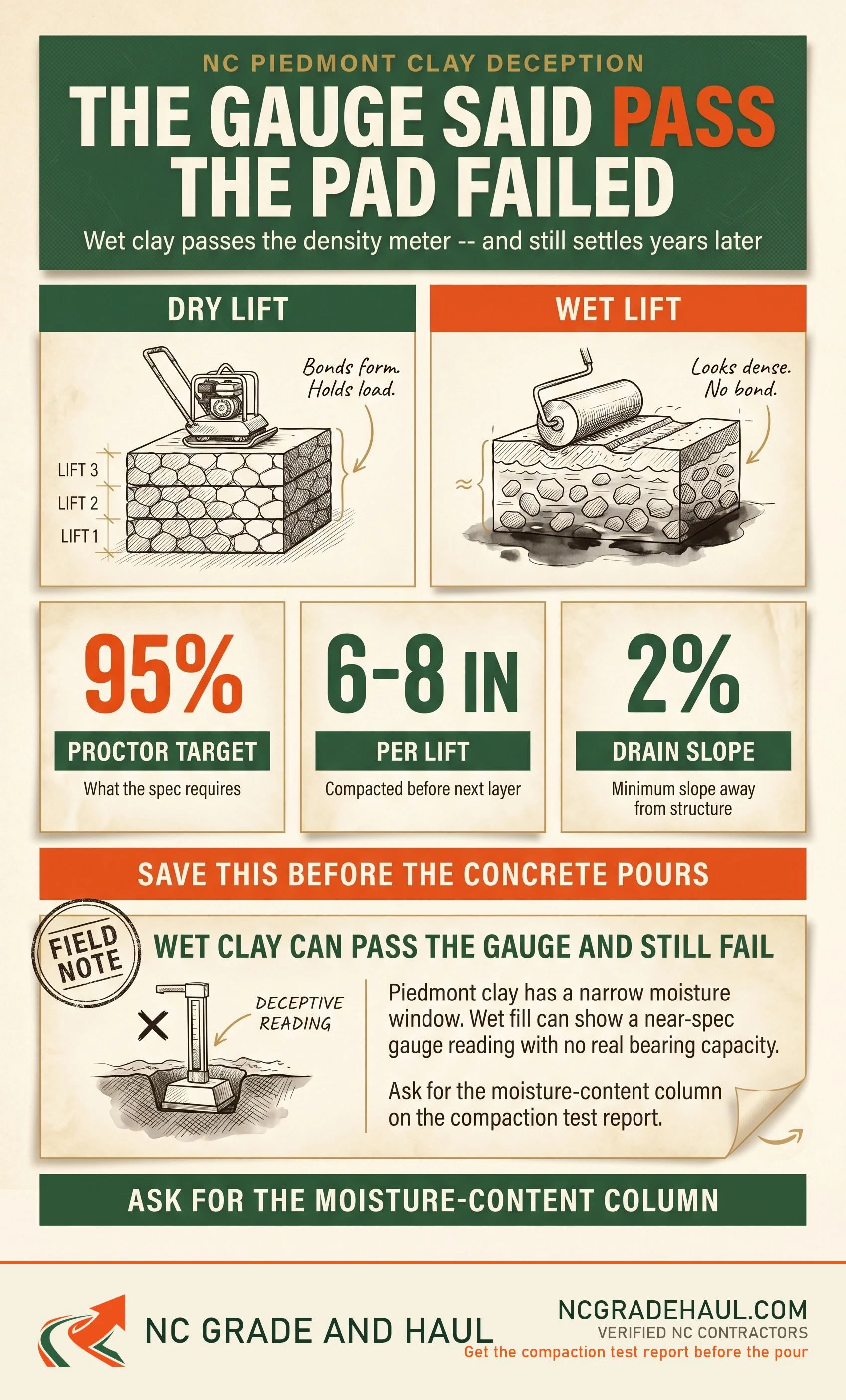 How do you prepare a building pad in NC - NC Grade and Haul infographic.