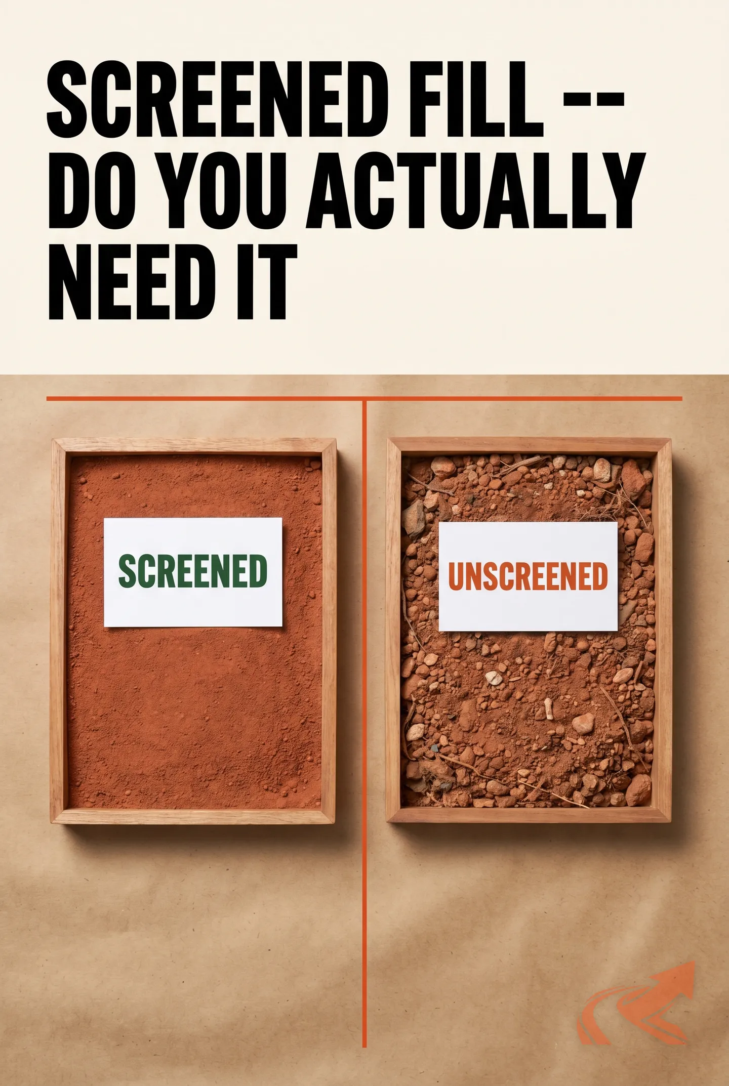 Infographic comparing screened vs unscreened fill dirt in NC and showing which applications require screening versus when unscreened fill is fine.