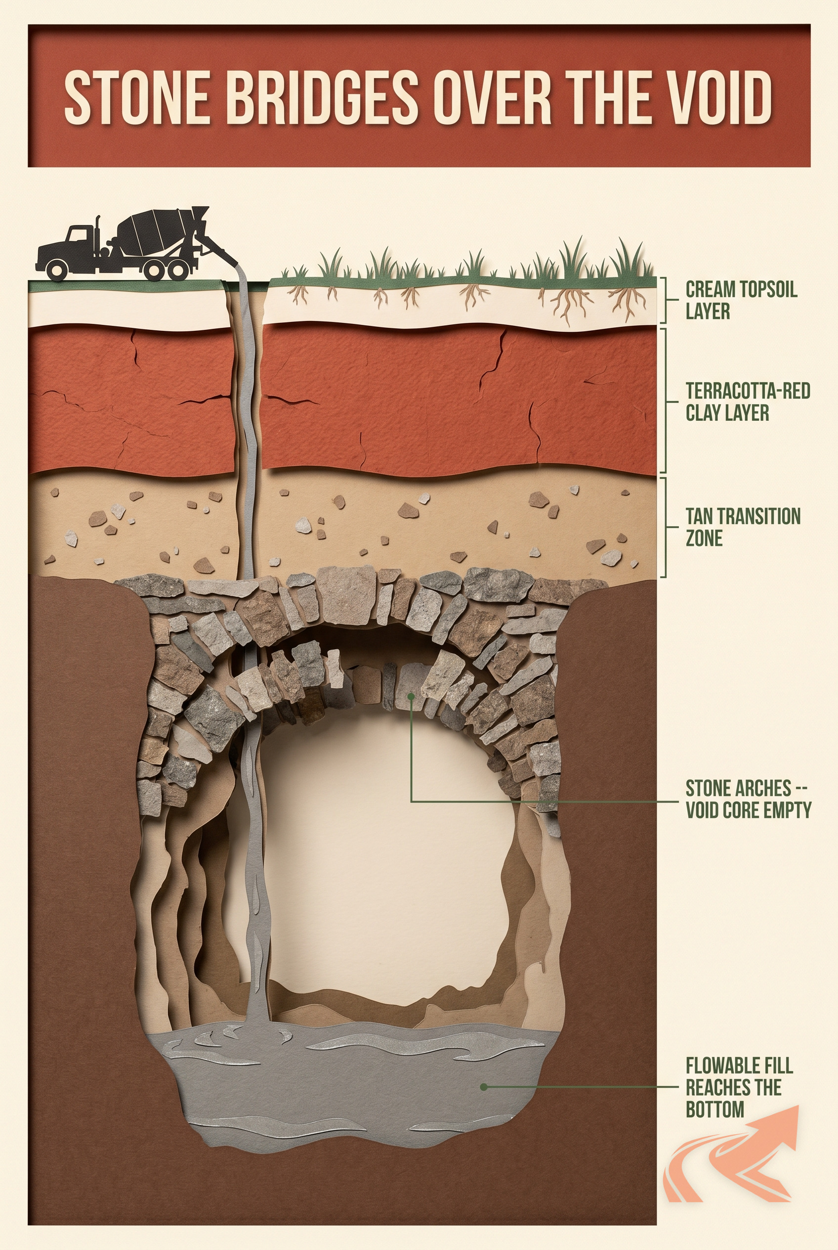NC flowable fill slurry setting in a void-repair trench against red clay