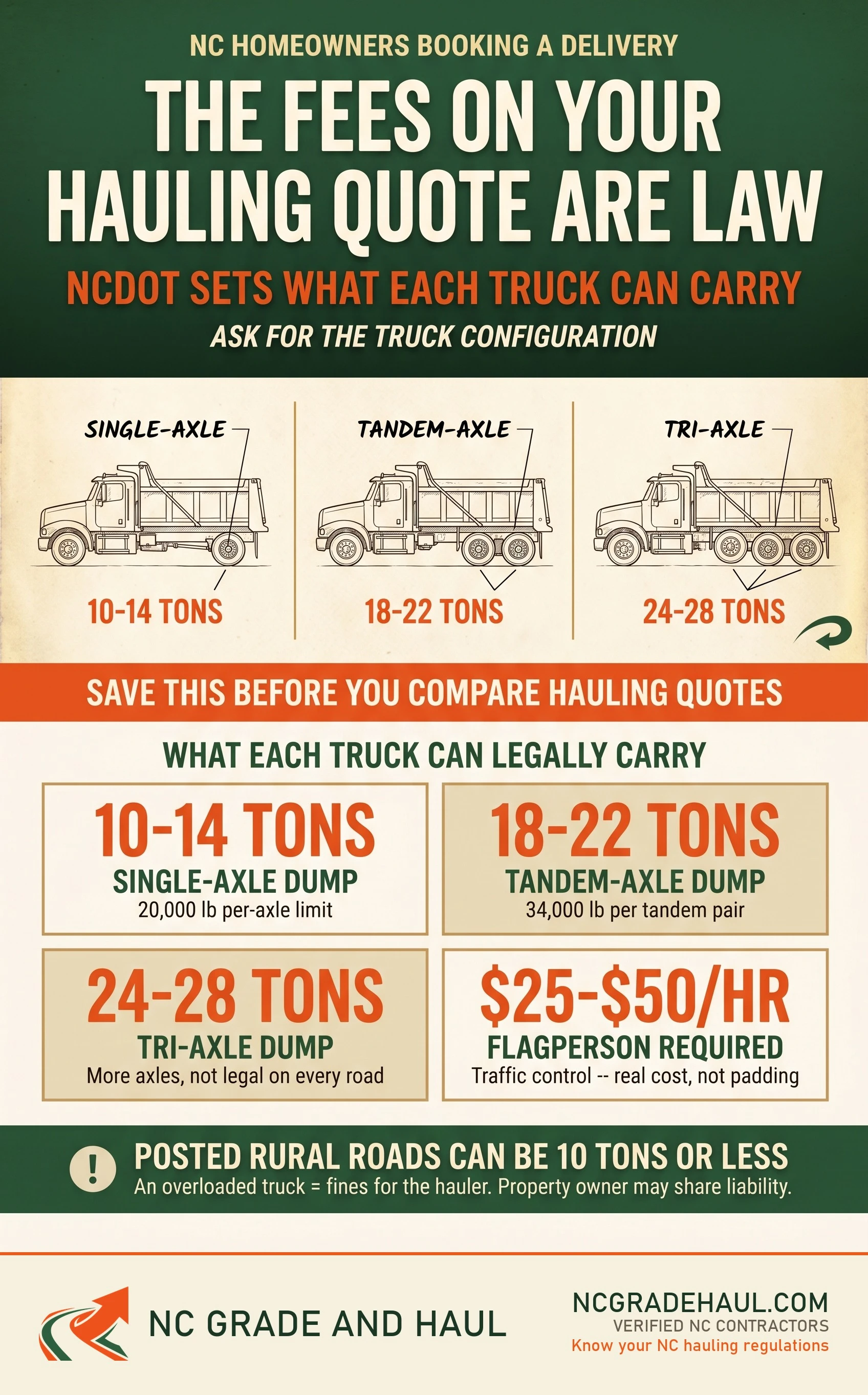 What are NC hauling weight limits and permits - NC Grade and Haul infographic.