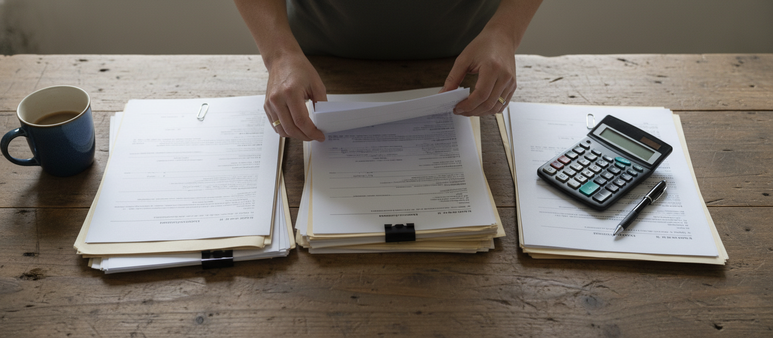 NC grading bid spread -- three contractor quotes fanned on a table with a calculator