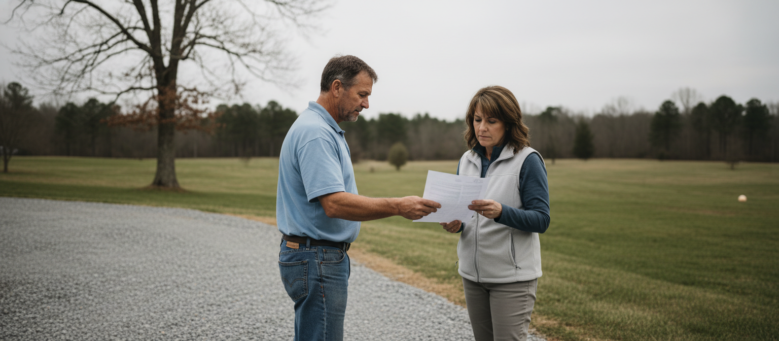NC itemized grading quote handed to homeowner showing equipment and labor line items