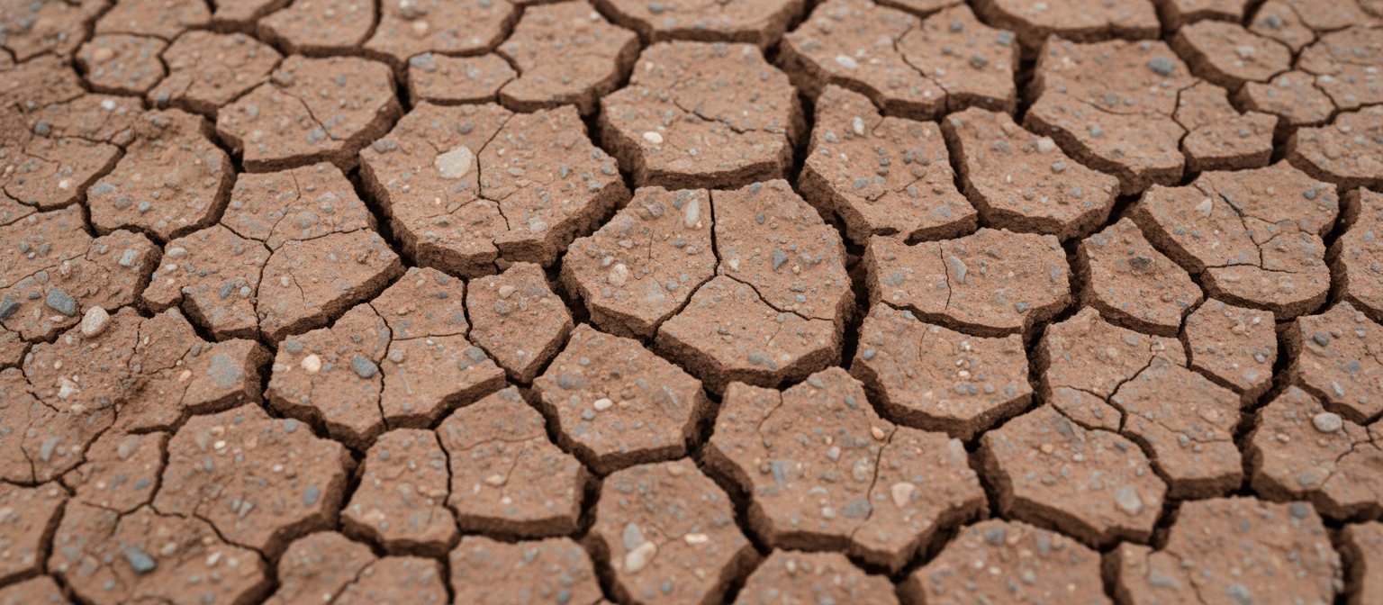 NC red clay cracked into dry polygon fissures, showing shrink-swell behavior