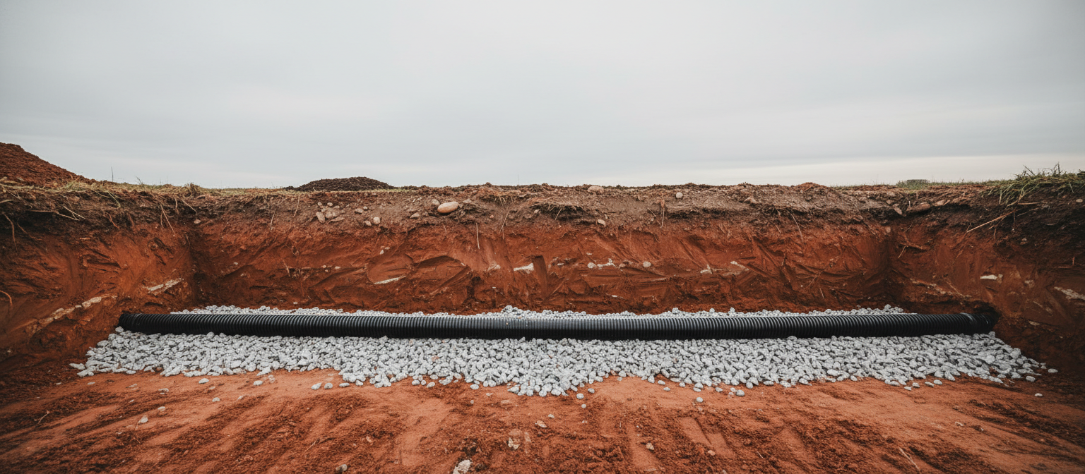 Clay soil cross-section showing perched water above a gravel layer in NC