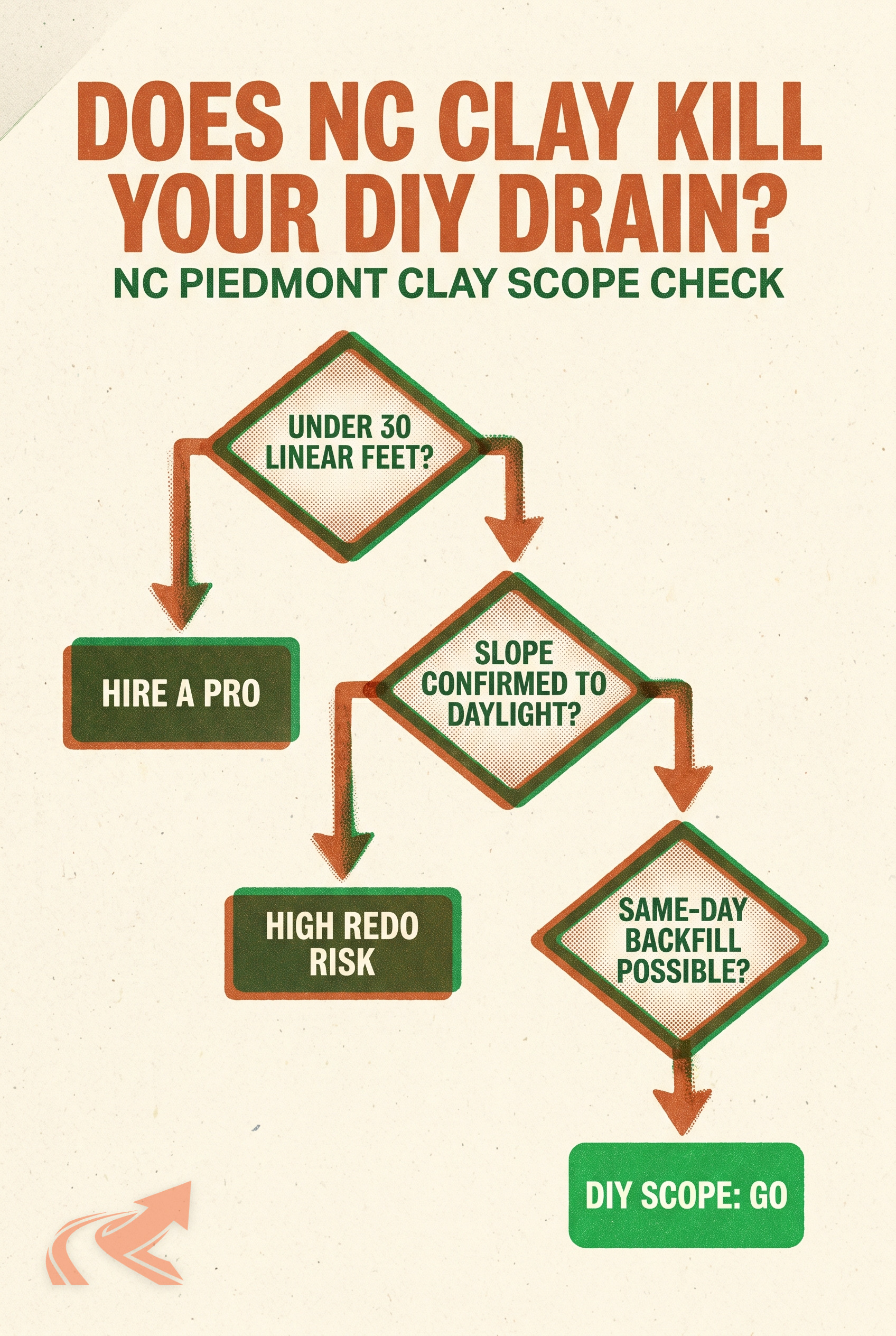 DIY Drainage in NC — What You Can Actually Do in Clay - NC Grade and Haul infographic.