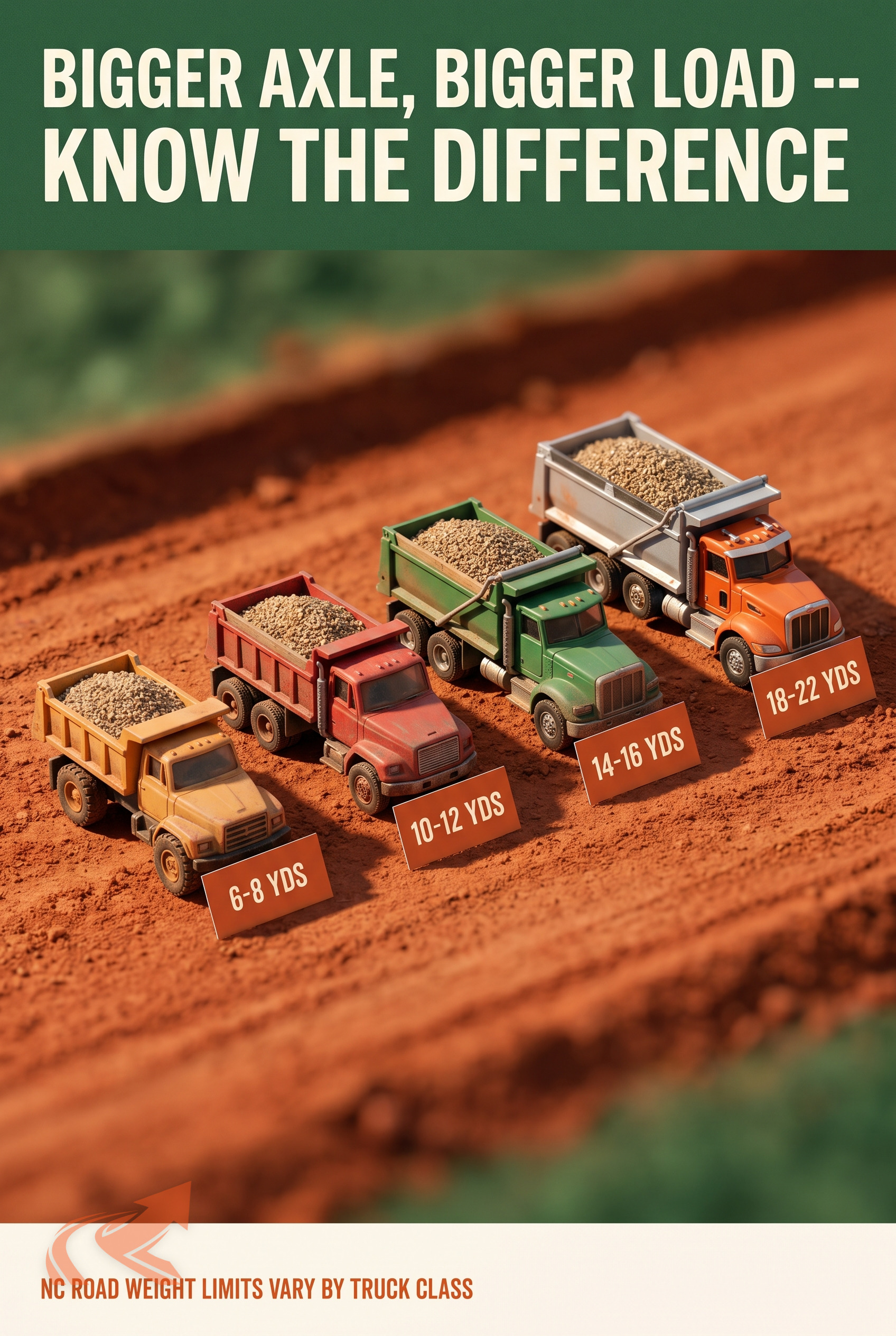 Dump Trucks: Axle Classes & NC Weight Limits - NC Grade and Haul infographic.