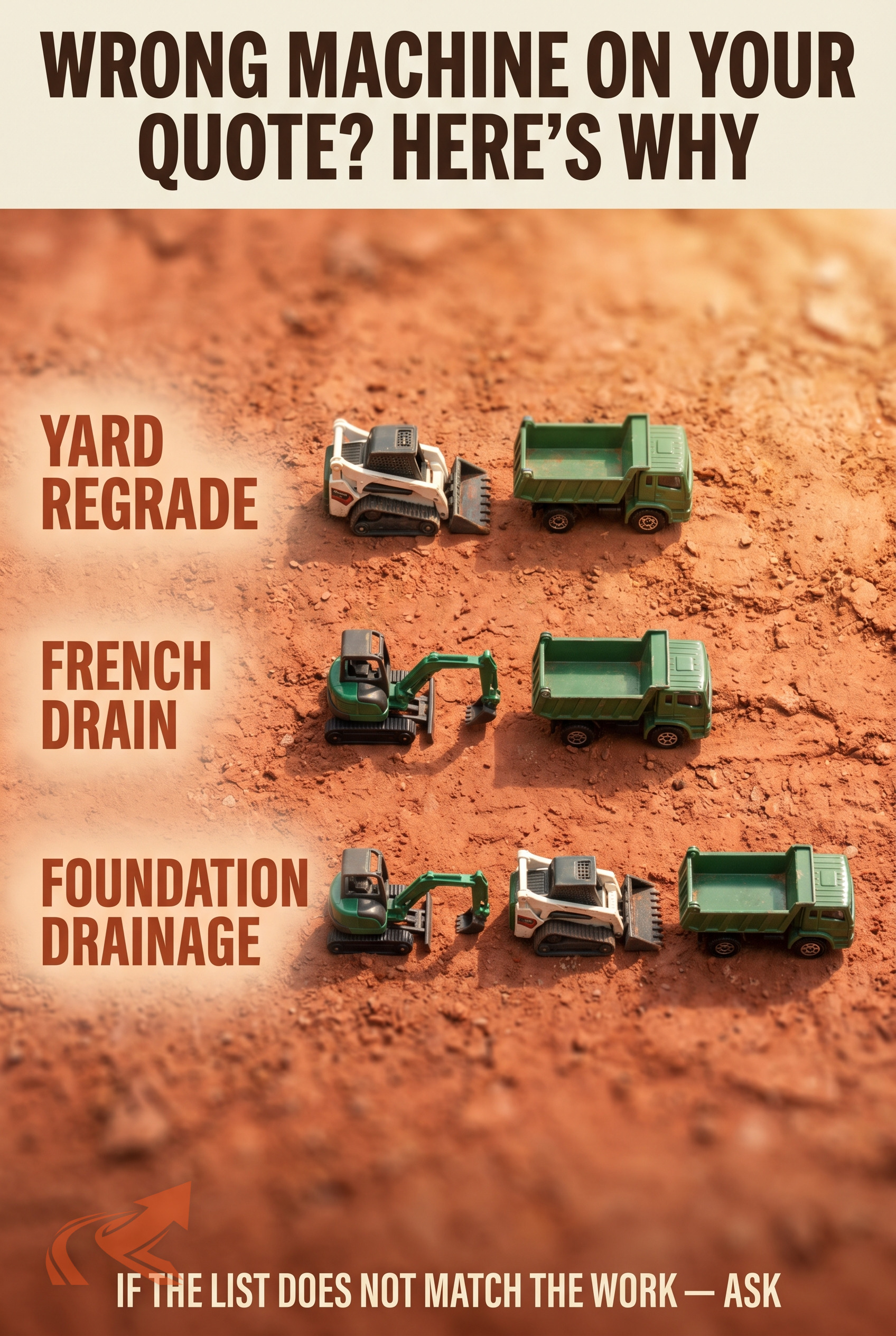 NC Grading Equipment: Skid Steer, Excavators, Trucks - NC Grade and Haul infographic.