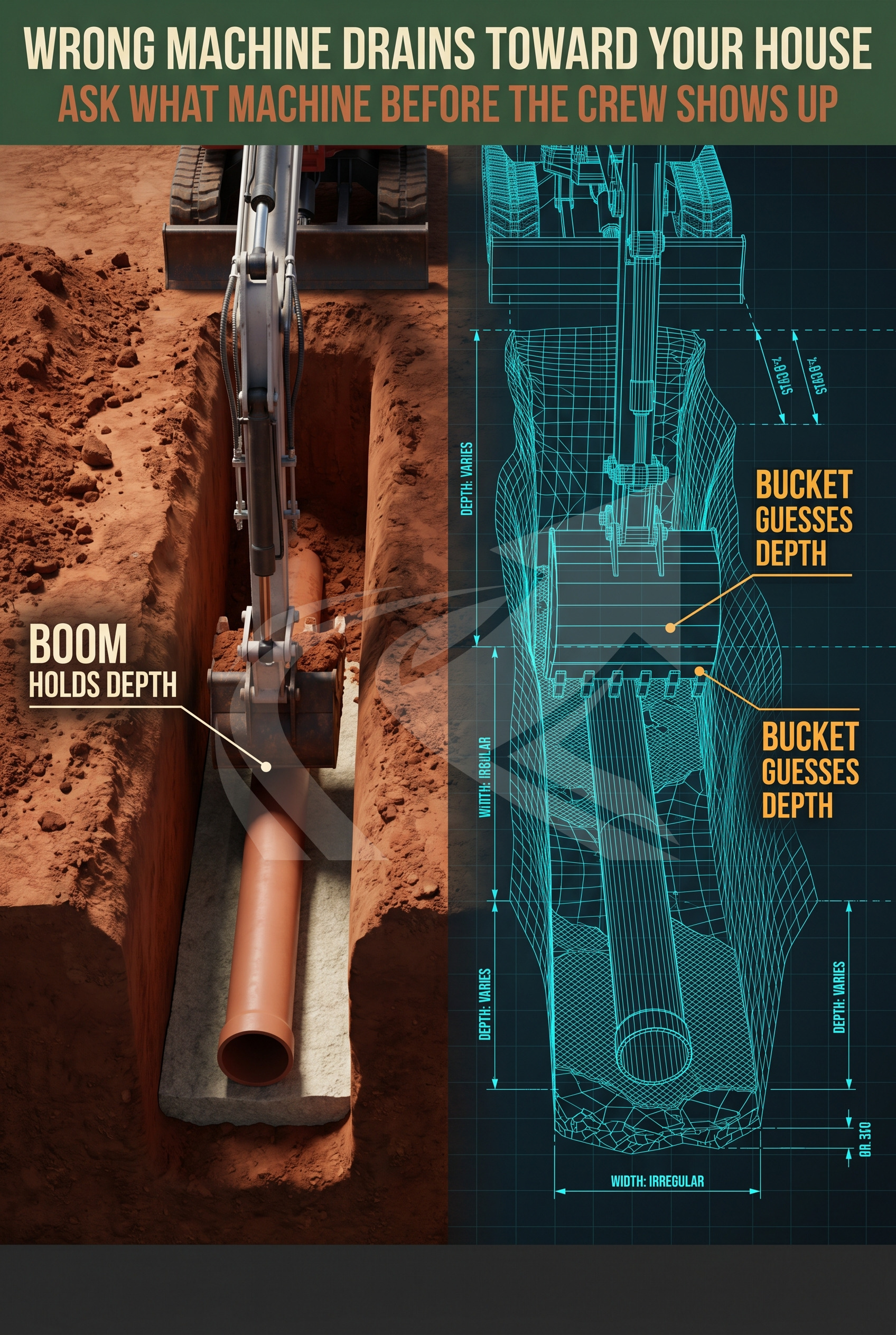 Excavators in NC Grading and Drainage: When the Machine Changes - NC Grade and Haul infographic.