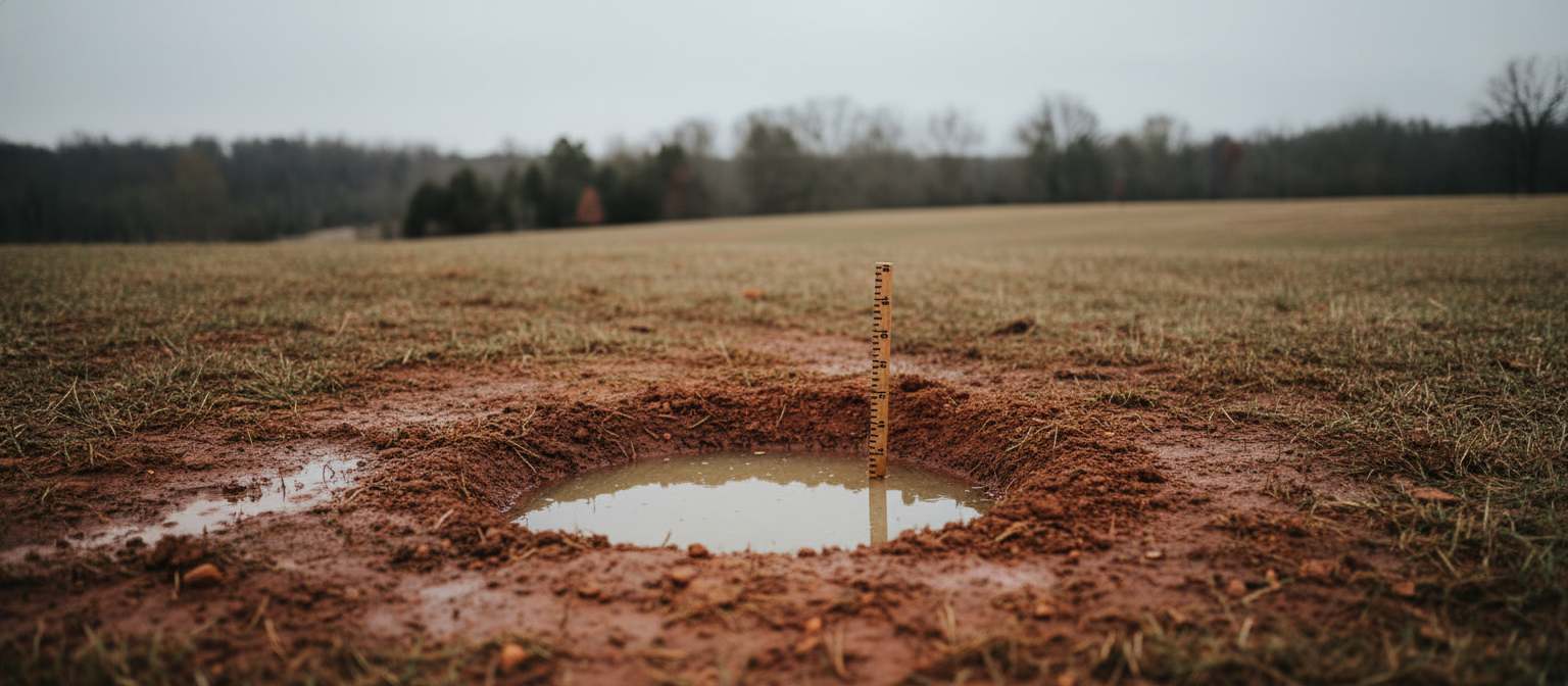 NC Piedmont red clay permeameter test in waterlogged shallow pit