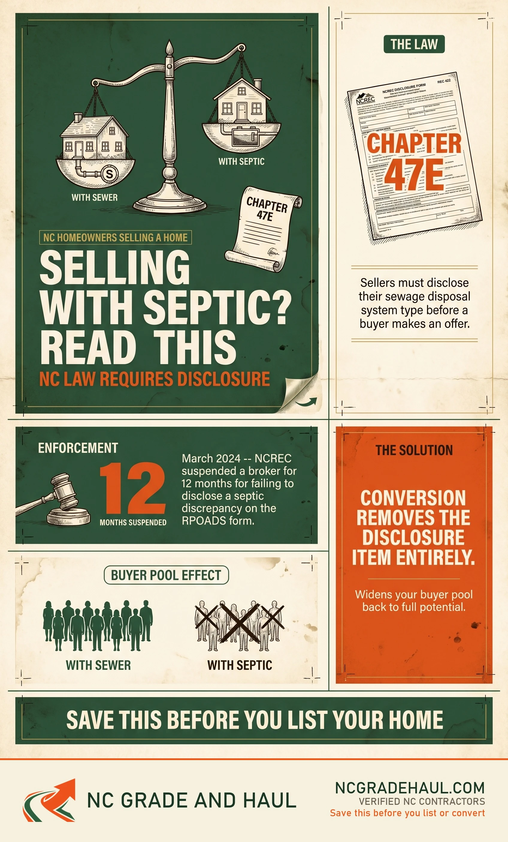 Does sewer conversion increase home value - NC Grade and Haul infographic.