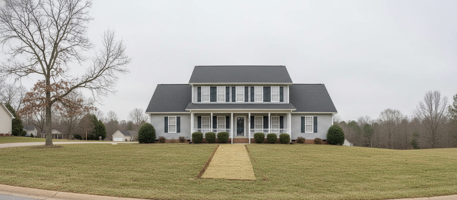 NC septic-to-sewer property value -- restored front yard with new sod